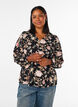 Gebloemde blouse van linnen en viscose met lange mouwen, Zwart, Model image number 0
