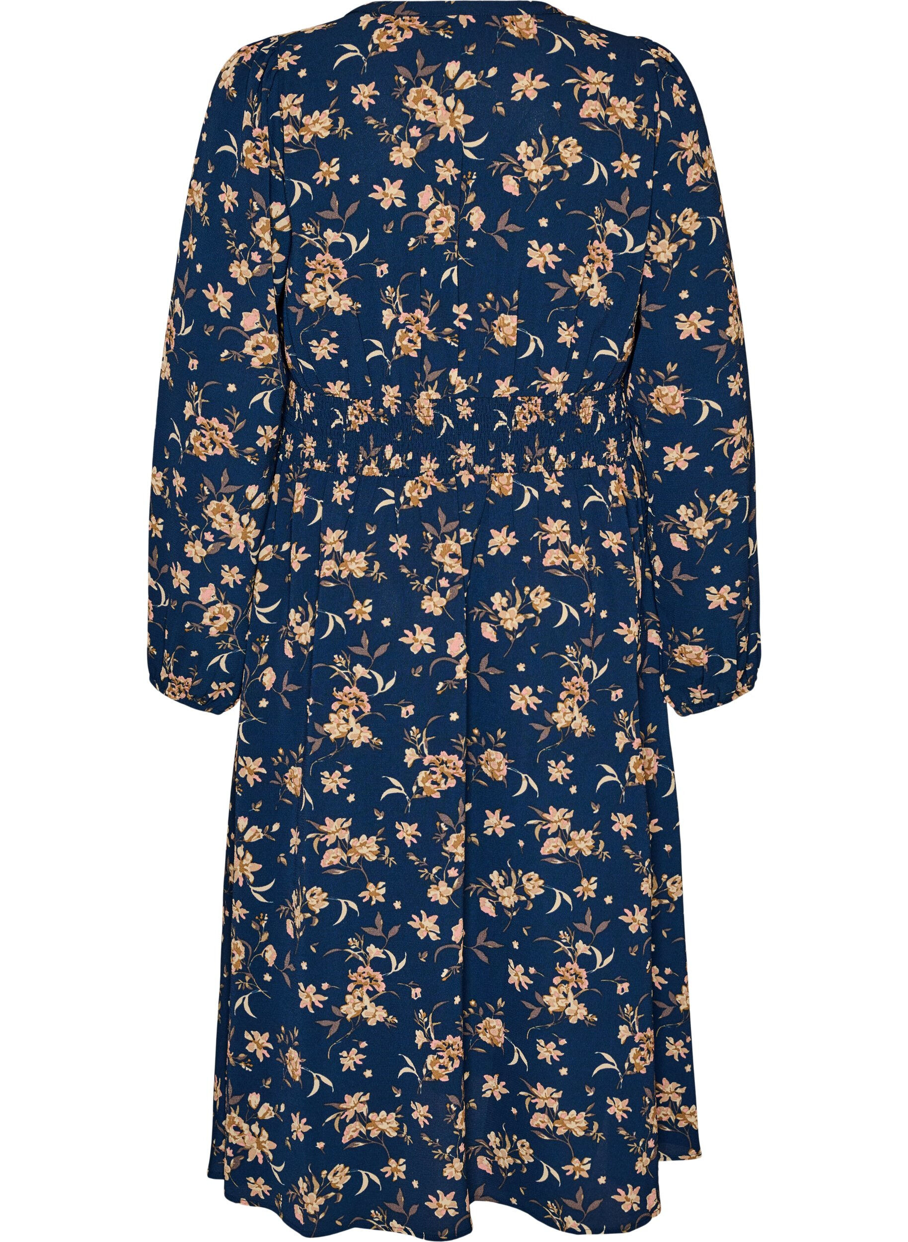 ZizziMidi-jurk met smock en decoratieve knopen, Blauw, Packshot image number 1