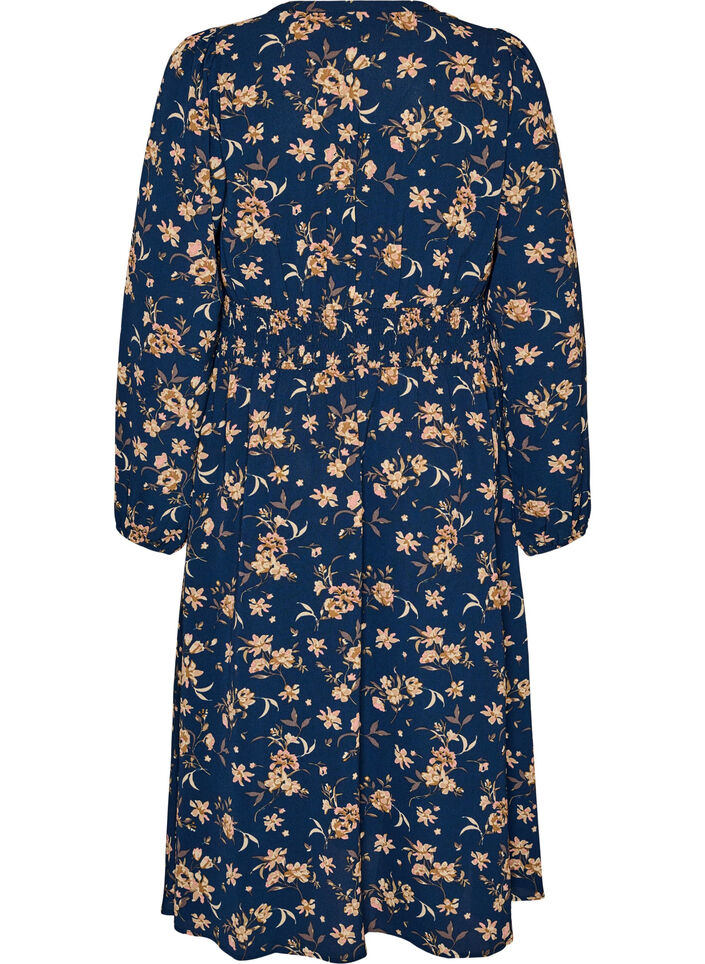 Midi-jurk met smock en decoratieve knopen, Blauw, Packshot image number 1