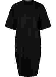 Katoenen jurk met korte mouwen en splitjes, Black