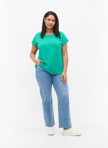 T-shirt met korte mouwen van katoenmix, Emerald Green, Model image number 2