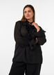 Viscose blouse met ruches en lange mouwen, Zwart, Model image number 0