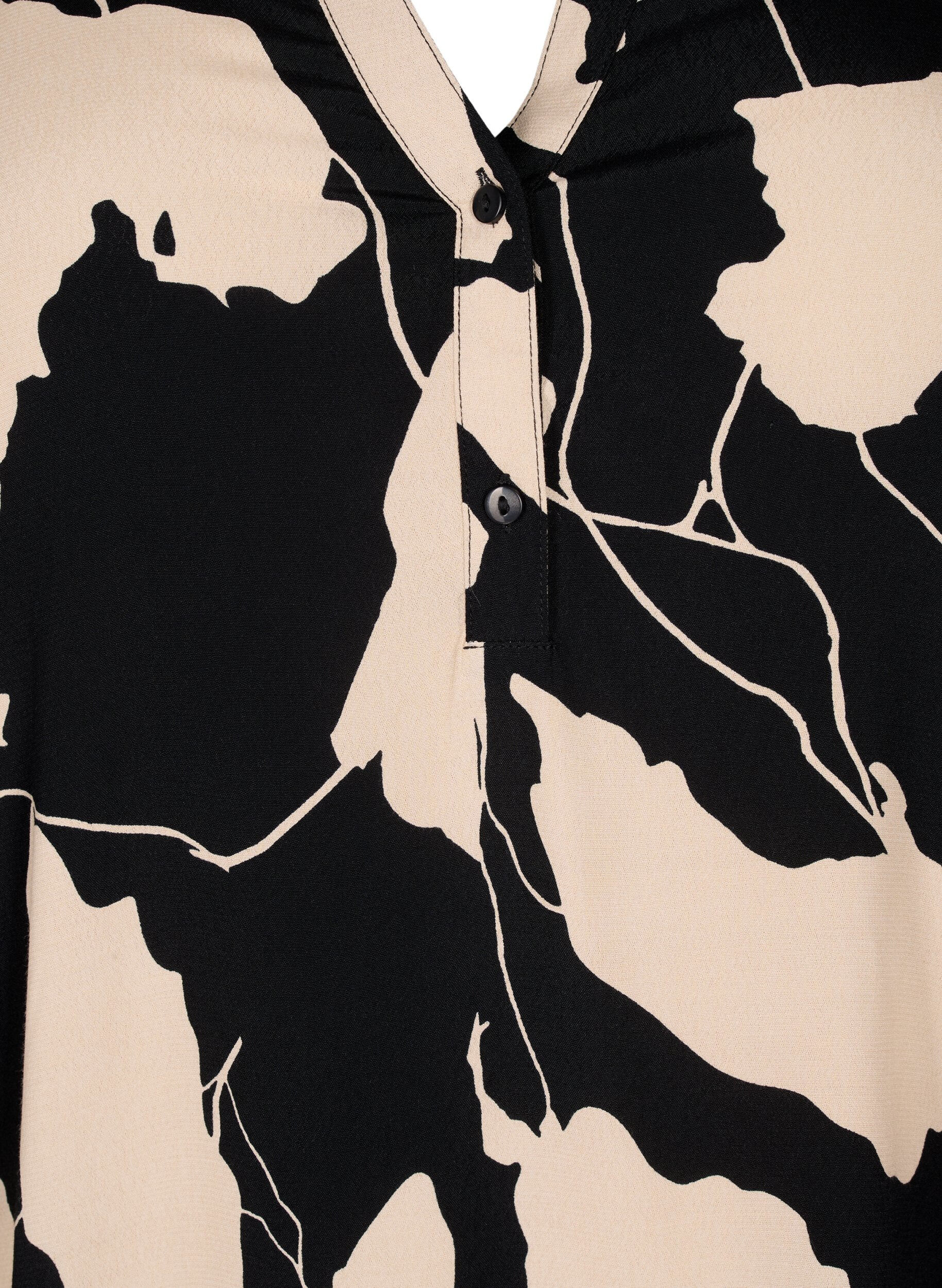 Zizzi Bedrukte viscose top met kiel, Black AOP, Packshot image number 2