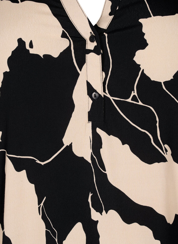 Bedrukte viscose top met kiel, Black AOP, Packshot image number 2