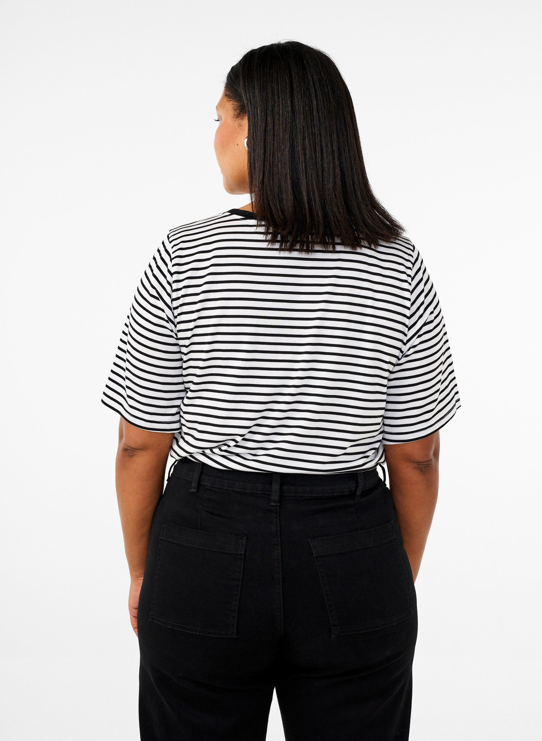 ZizziT-shirt met TENCEL&trade; Lyocell en strepen, Wit, Model image number 1