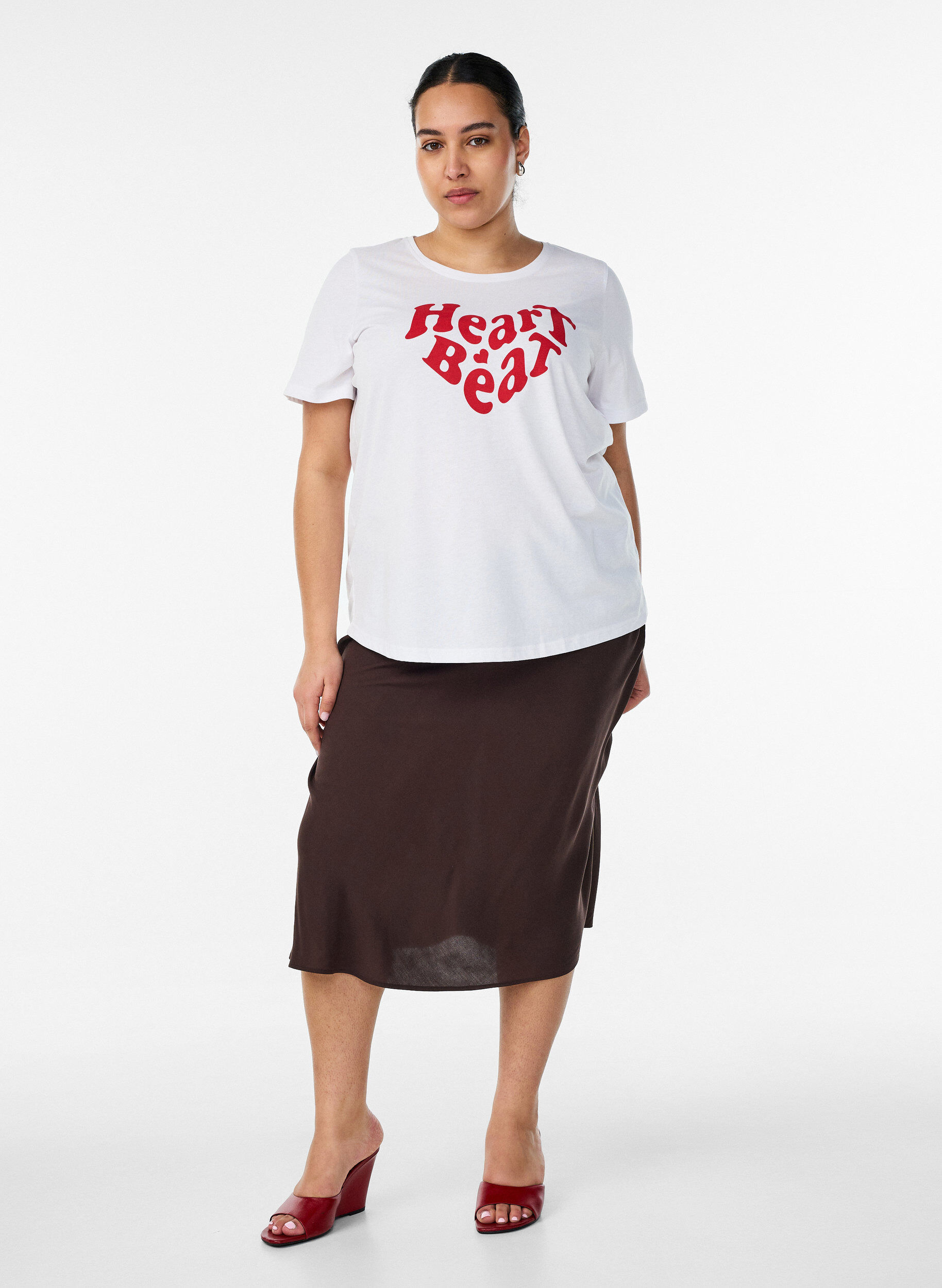 Viscose rok met een elastische taille, Bruin, Model