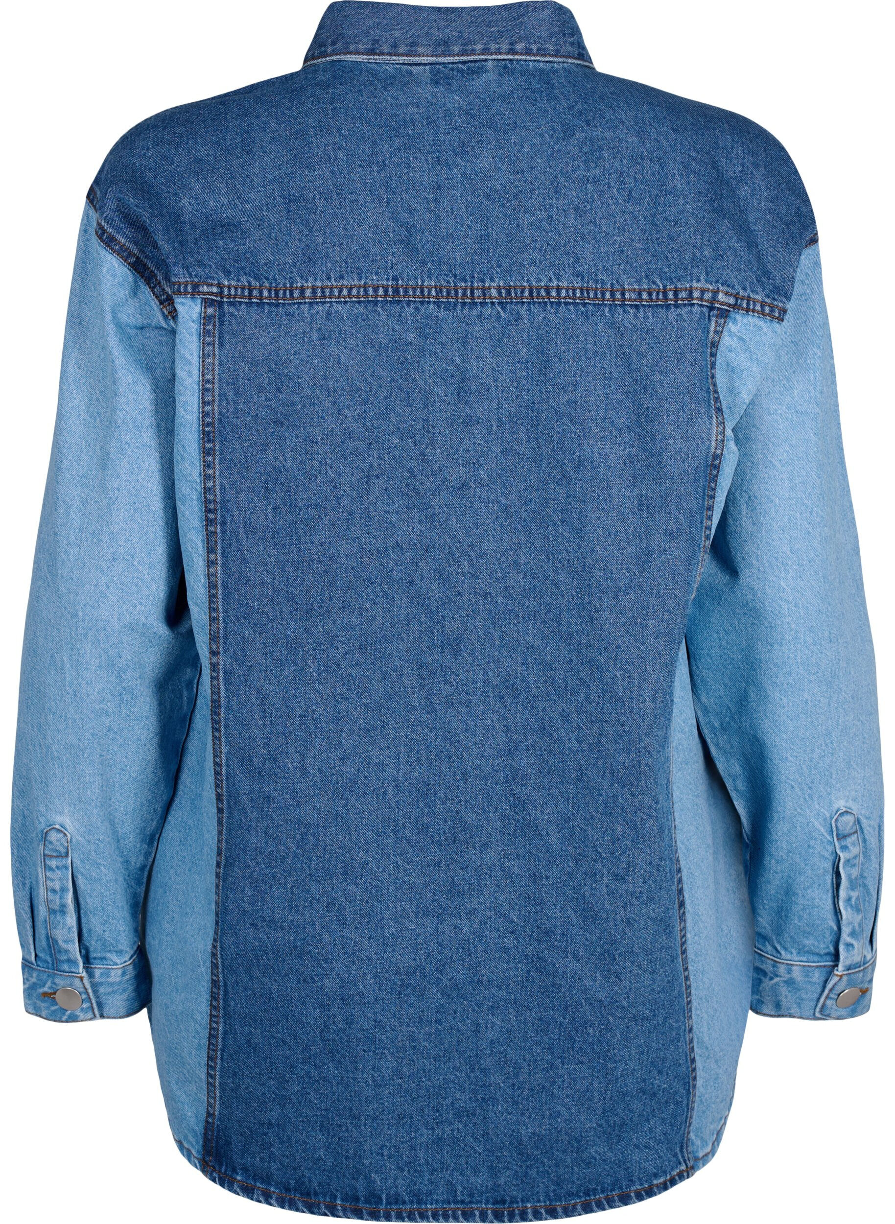 Zizzi Colorblock spijkerjasje, Light Blue Denim, Packshot image number 1