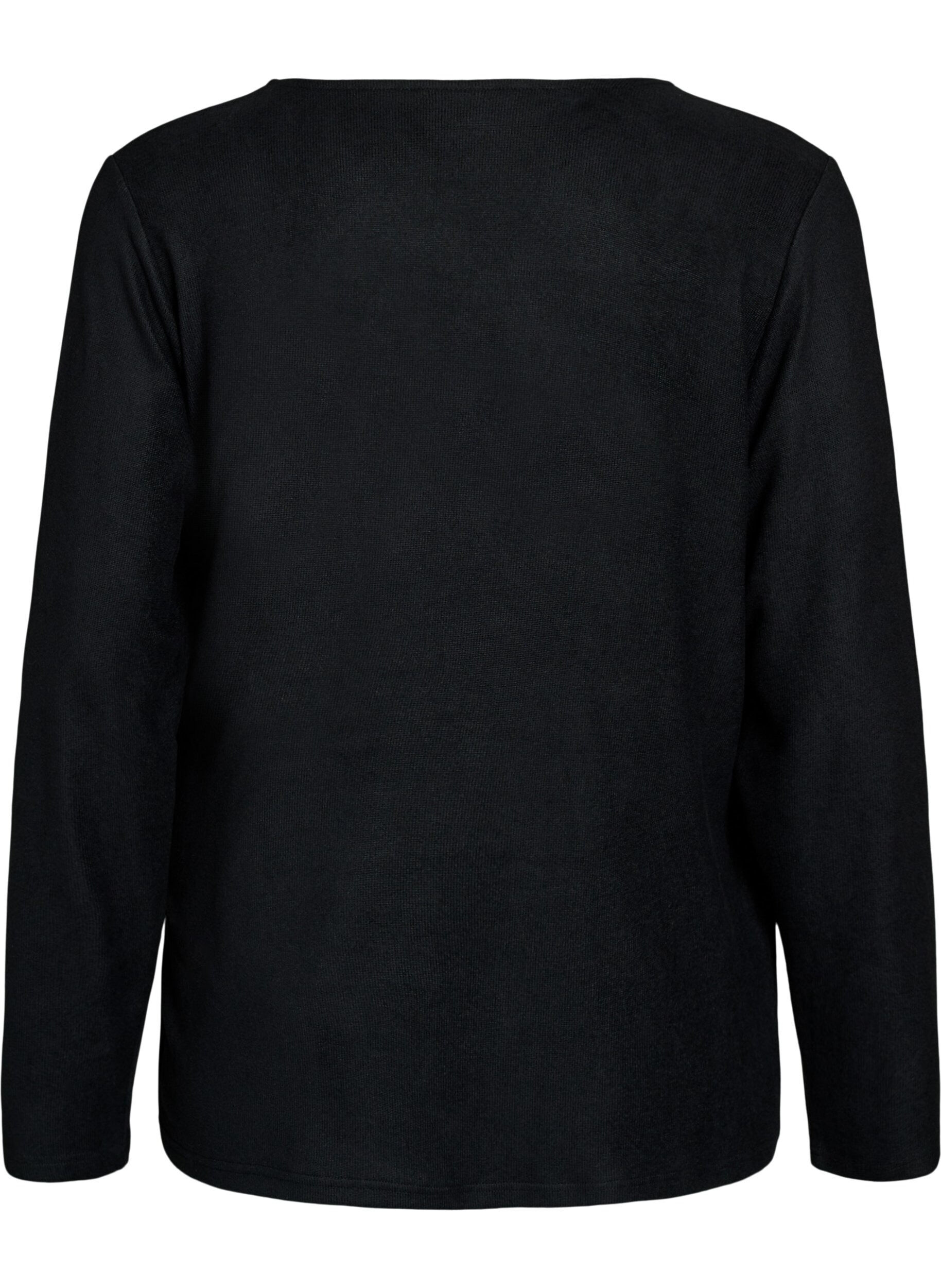 ZizziJersey wikkelblouse met een striksluiting, Zwart, Packshot image number 1