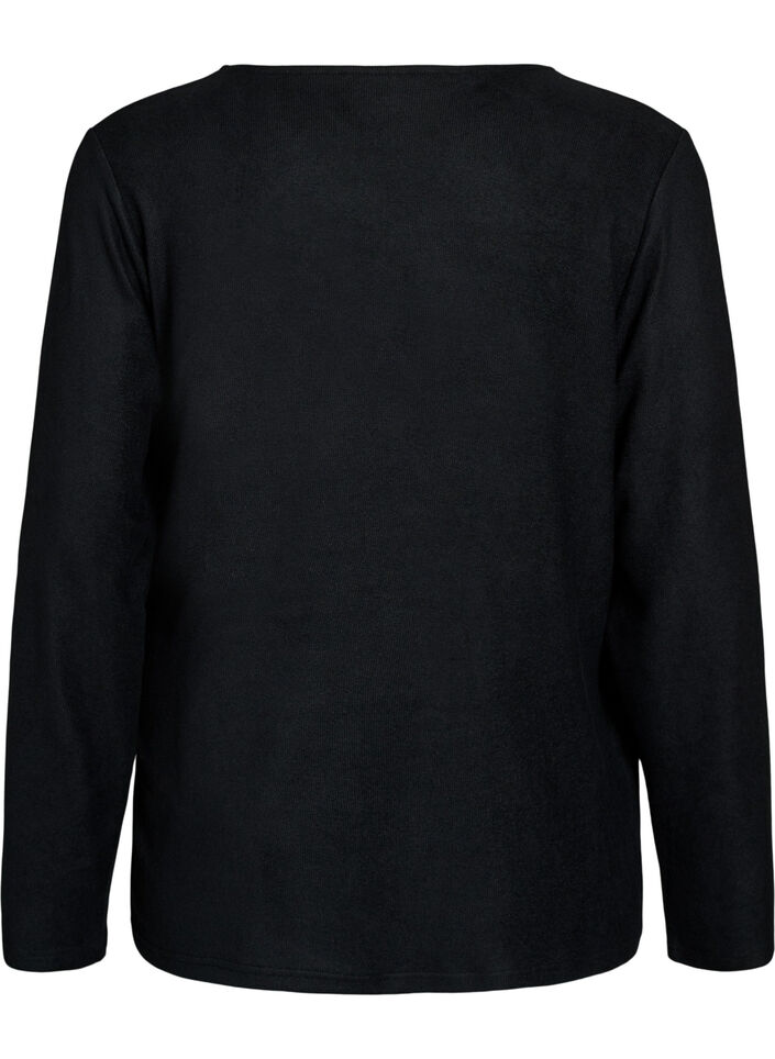 Jersey wikkelblouse met een striksluiting, Zwart, Packshot image number 1