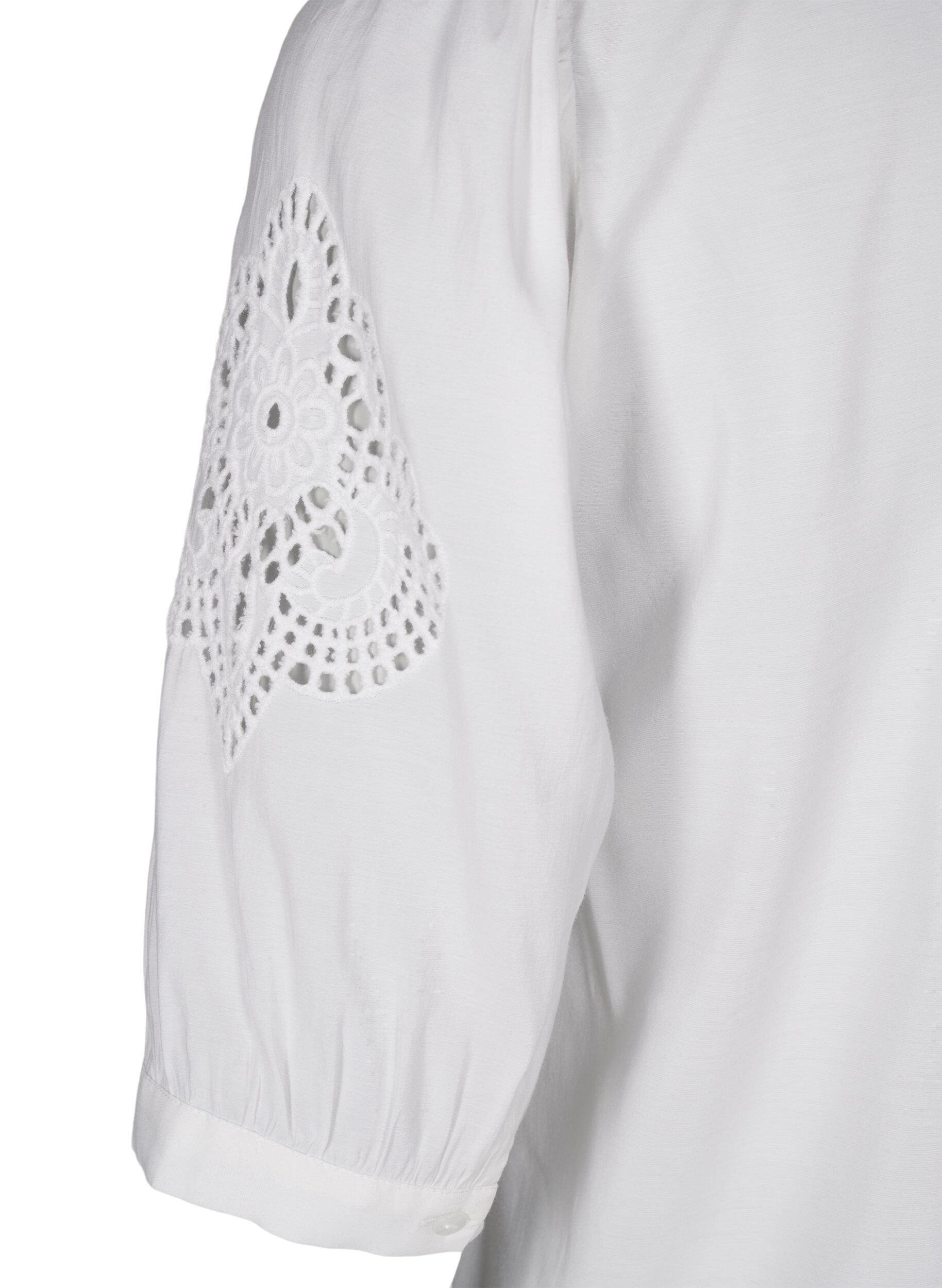 Zizzi Overhemdblouse met ruches en broderie anglaise, Wit, Packshot image number 3
