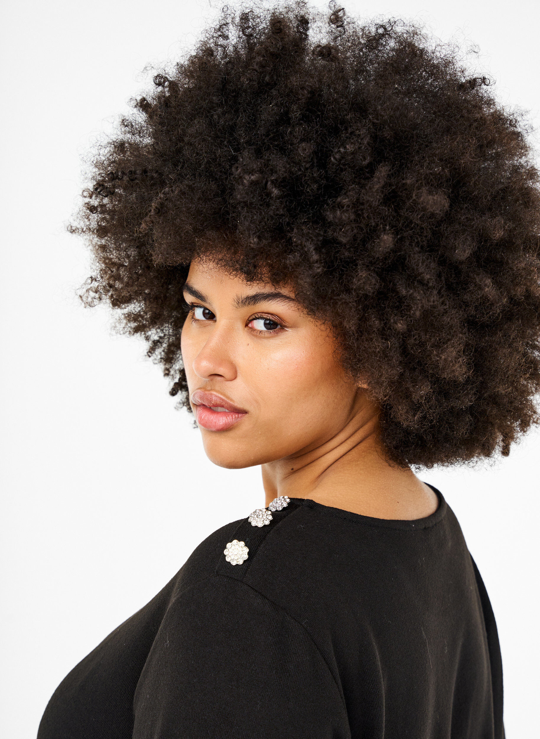 Zizzi Blouse met decoratieve knopen, Zwart, Model image number 3