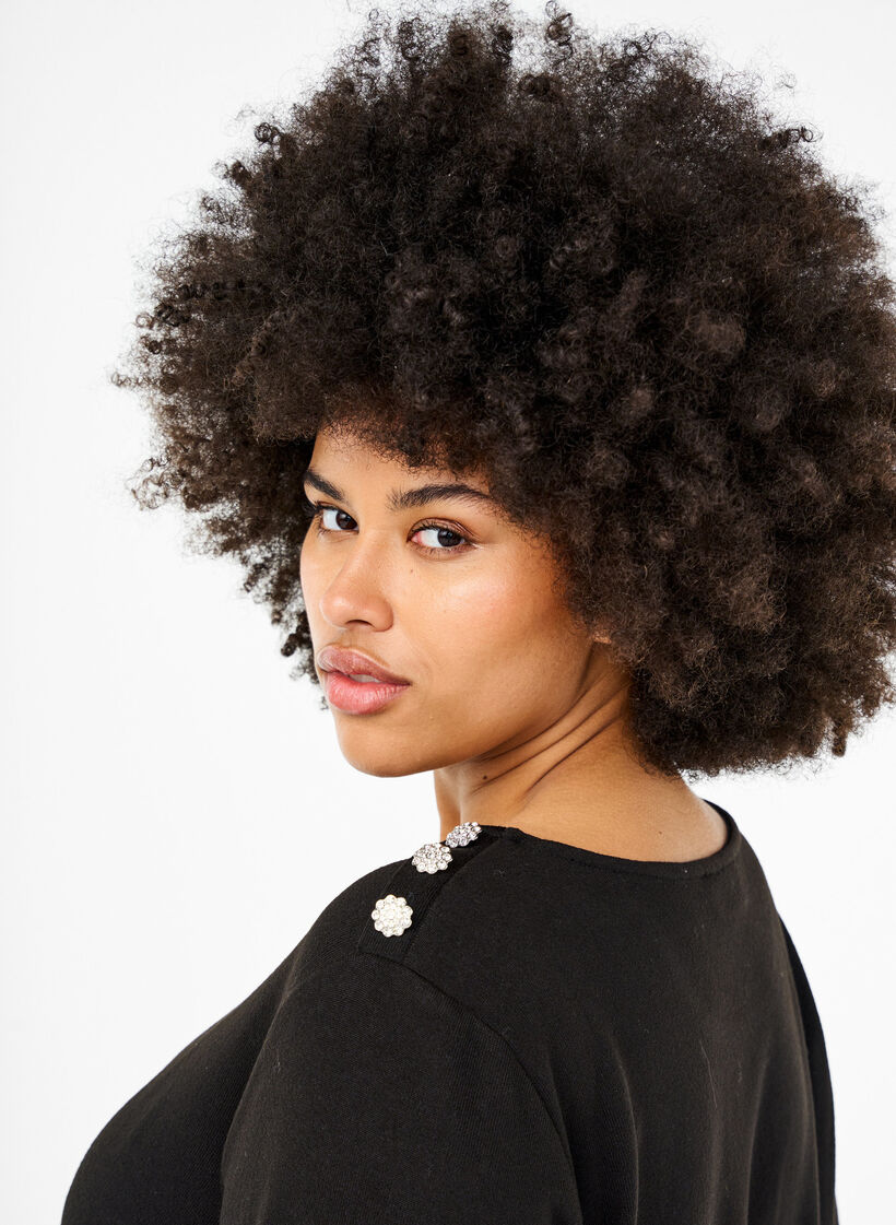Blouse met decoratieve knopen, Zwart, Model image number 3