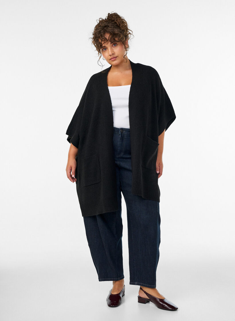 Cardigan met open voorkant en wijde mouwen, Zwart, Model image number 1