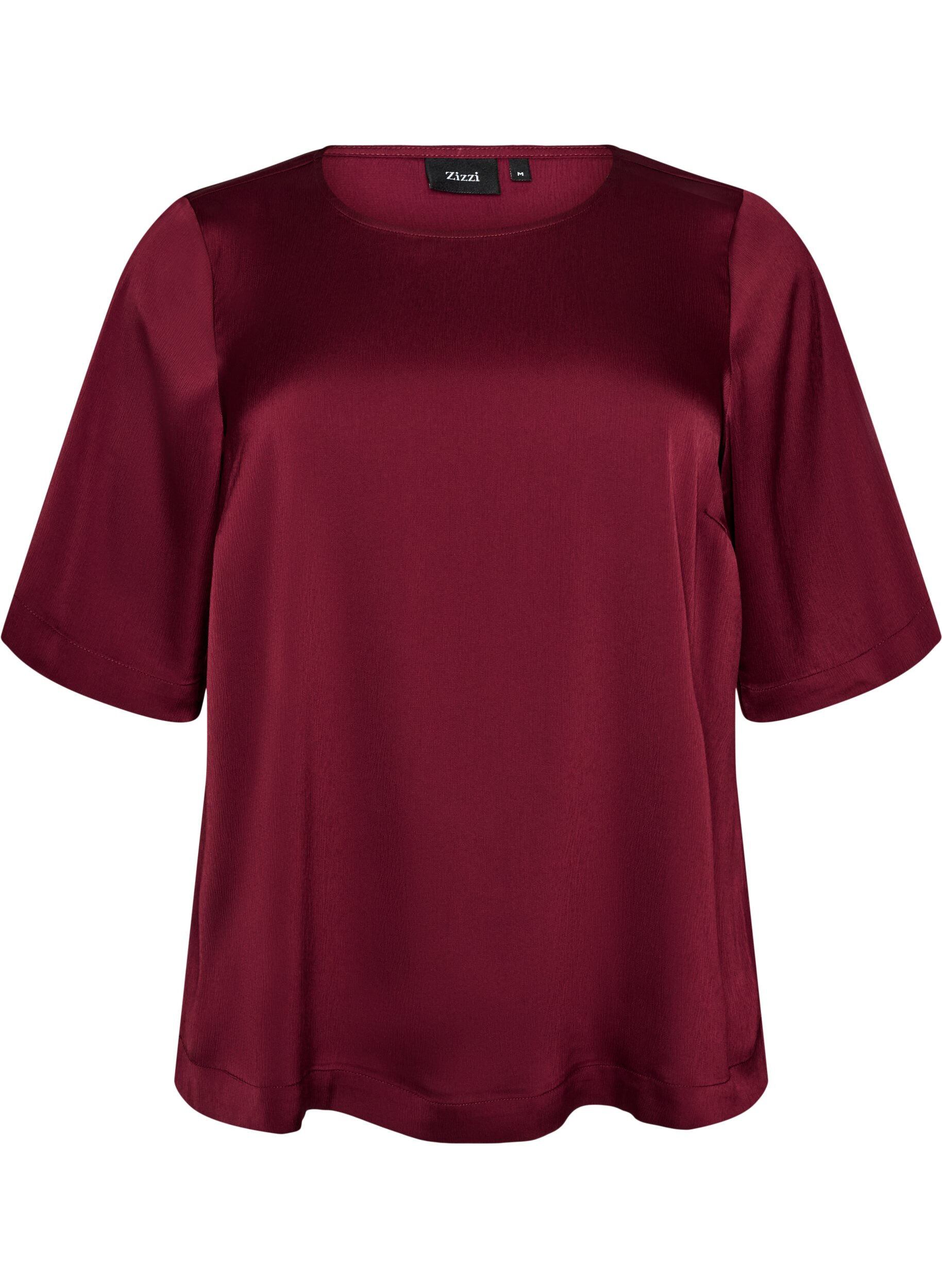 ZizziSatijnen blouse met ellebooglange mouwen, Rood, Packshot image number 0