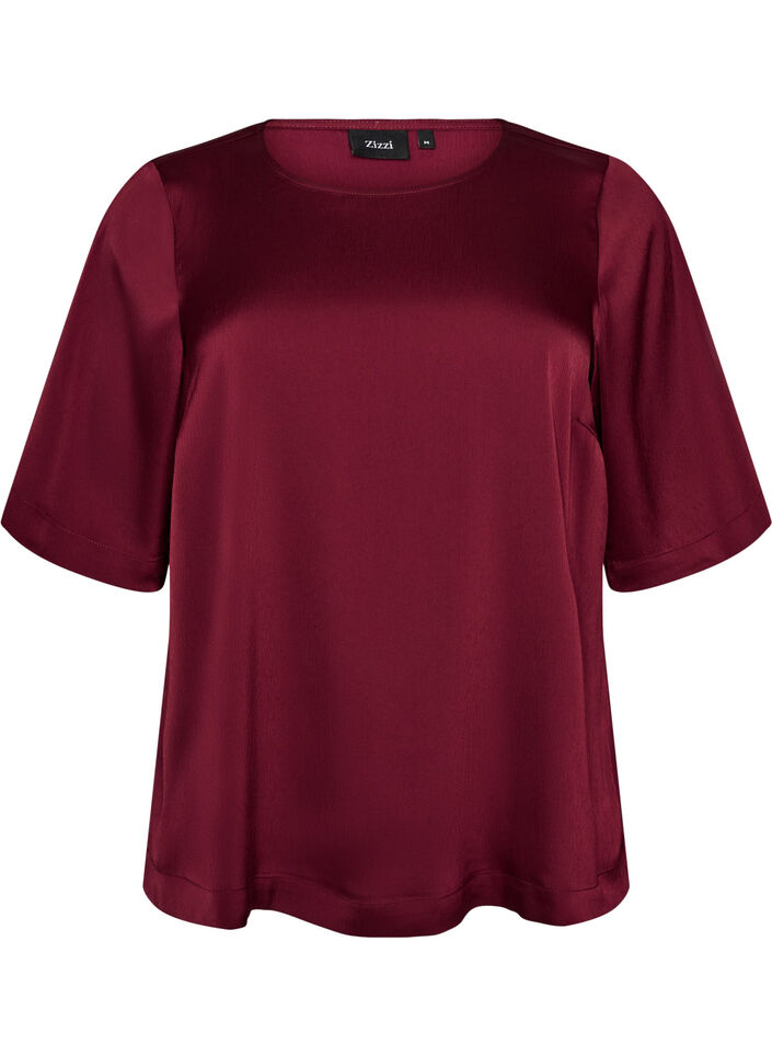 Satijnen blouse met ellebooglange mouwen, Rood, Packshot image number 0