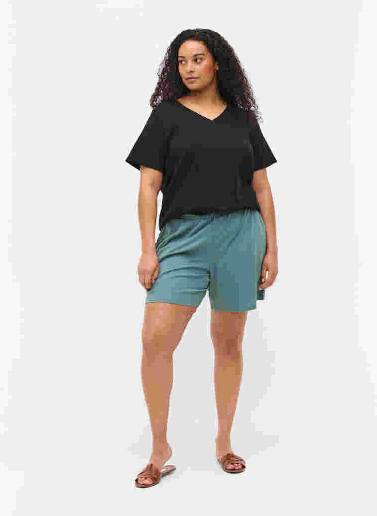 Katoenen t-shirt met geribbeld structuur, Black, Model image number 2