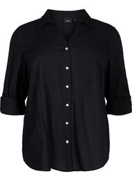 Shirt blouse met knoopsluiting van katoen-linnenmix, Black