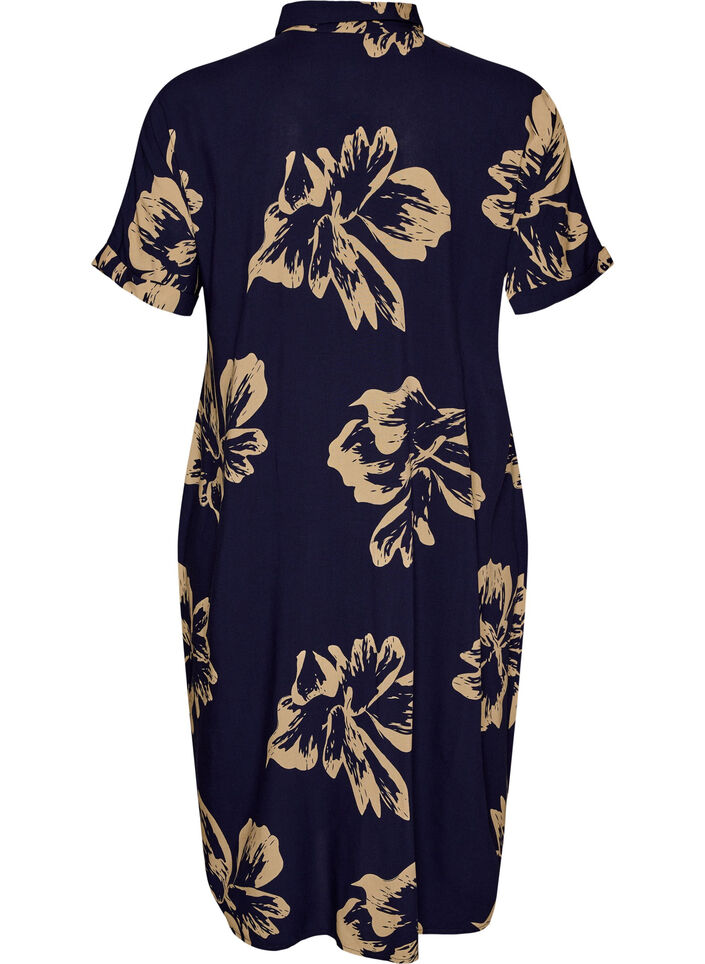 Lange overhemdjurk met korte mouwen, Blauw, Packshot image number 1