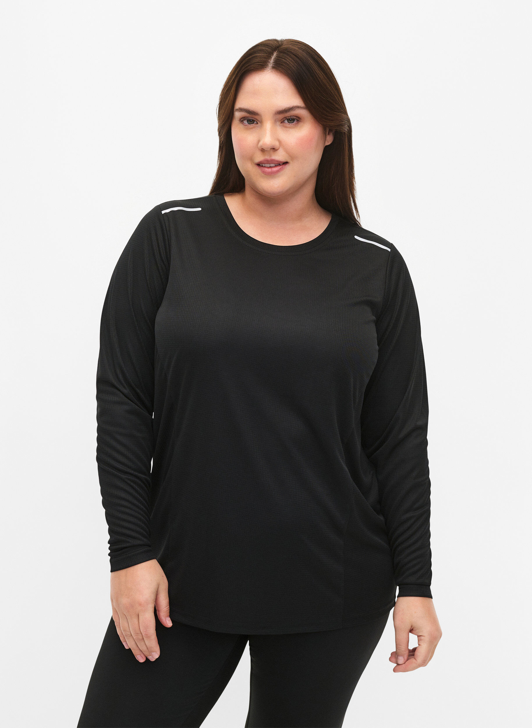 Zizzi Trainingsblouse met lange mouwen en reflecterende details, Black, Model image number 0