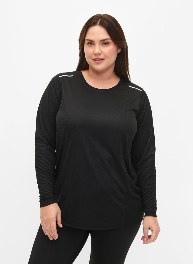Trainingsblouse met lange mouwen en reflecterende details, Black, Model image number 0