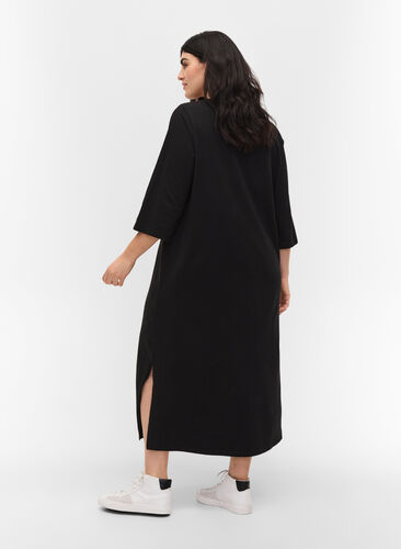 Katoenen midi-jurk met split, Black, Model image number 1