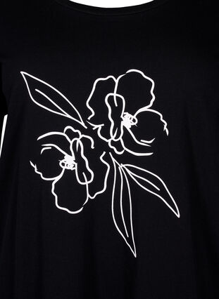 Katoenen T-shirt met motief, Black w. Flower, Packshot image number 2