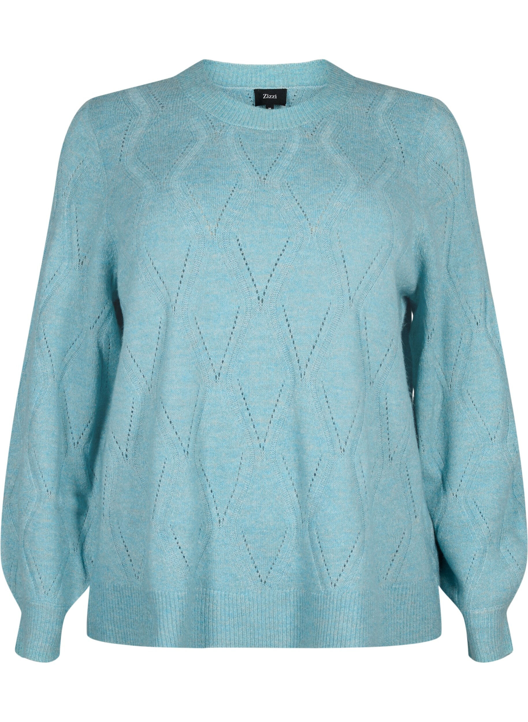 Zizzi Gebreide pullover met gaatjespatroon, Reef Waters Mel., Packshot image number 0