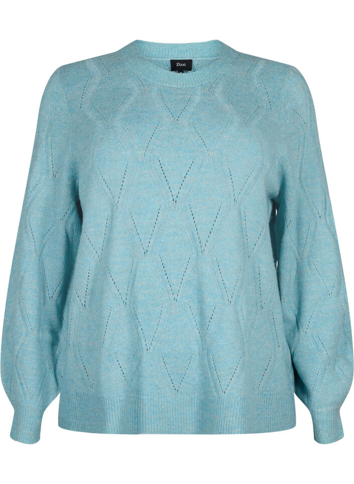 Gebreide pullover met gaatjespatroon, Reef Waters Mel., Packshot image number 0