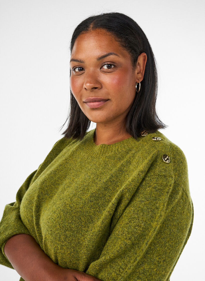 Breisel blouse met knoopdetail, Groen, Model image number 3