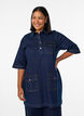 Denim jurk met grote zakken en 3/4 mouwen, Blauw, Model image number 0