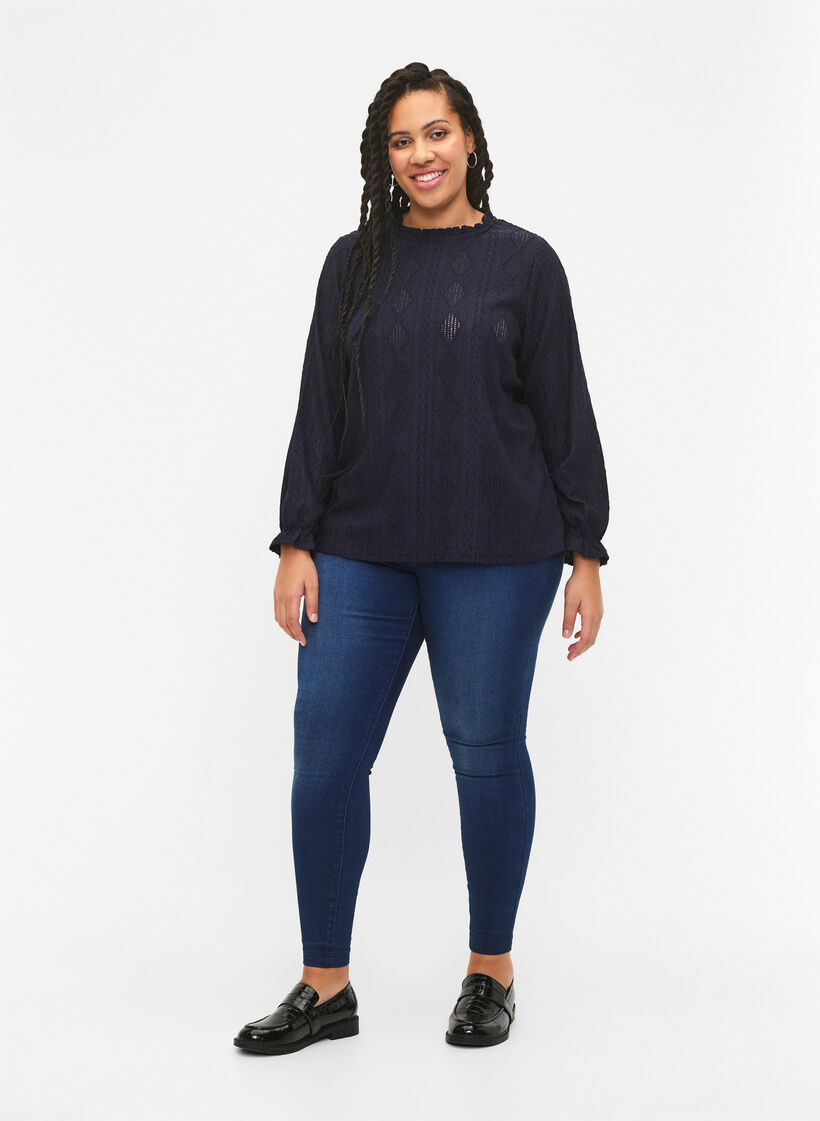 Blouse met ruches en ton-sur-ton-patroon, Night Sky, Model image number 2