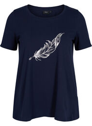 Katoenen t-shirt met korte mouwen en print, Night Sky w. silver 