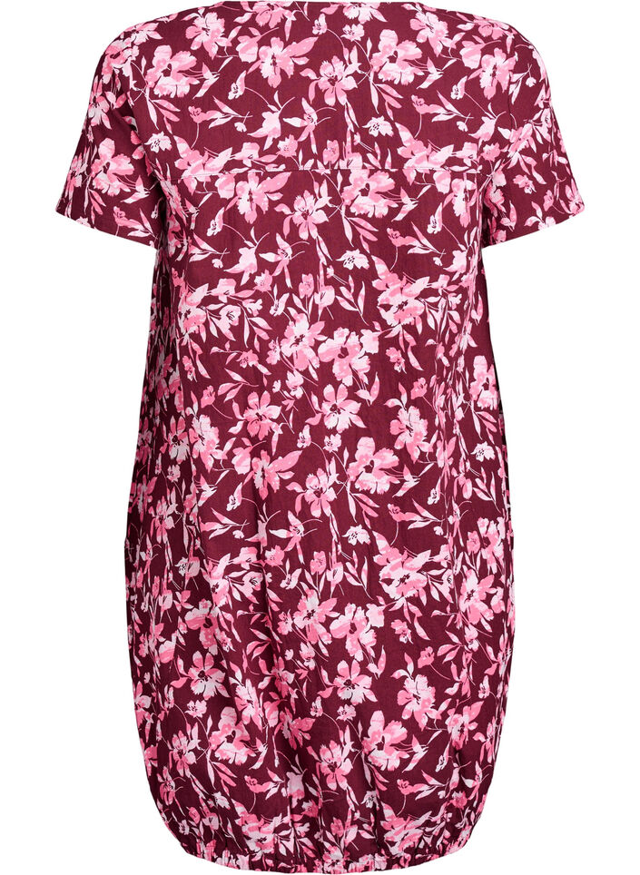 Katoenen jurk met korte mouwen en print, Donker Bordeaux, Packshot image number 1