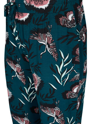 Gebloemde pyjama broek in viscose, Deep Teal Flower, Packshot image number 2