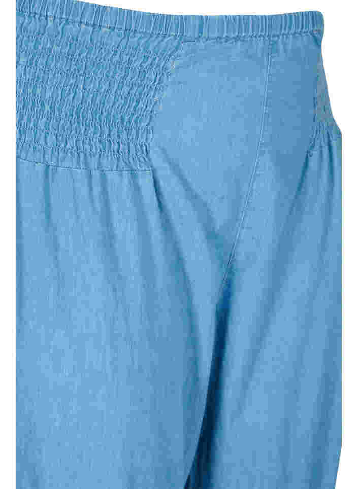 Losse katoenen broek met smokwerk, Light blue denim, Packshot image number 2