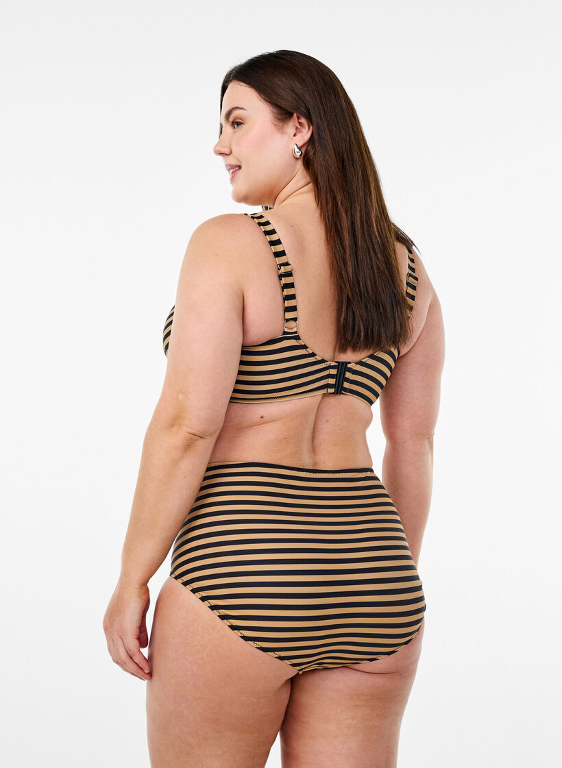 Hoge taille bikinibroekjes met strepen, Bruin, Model image number 1