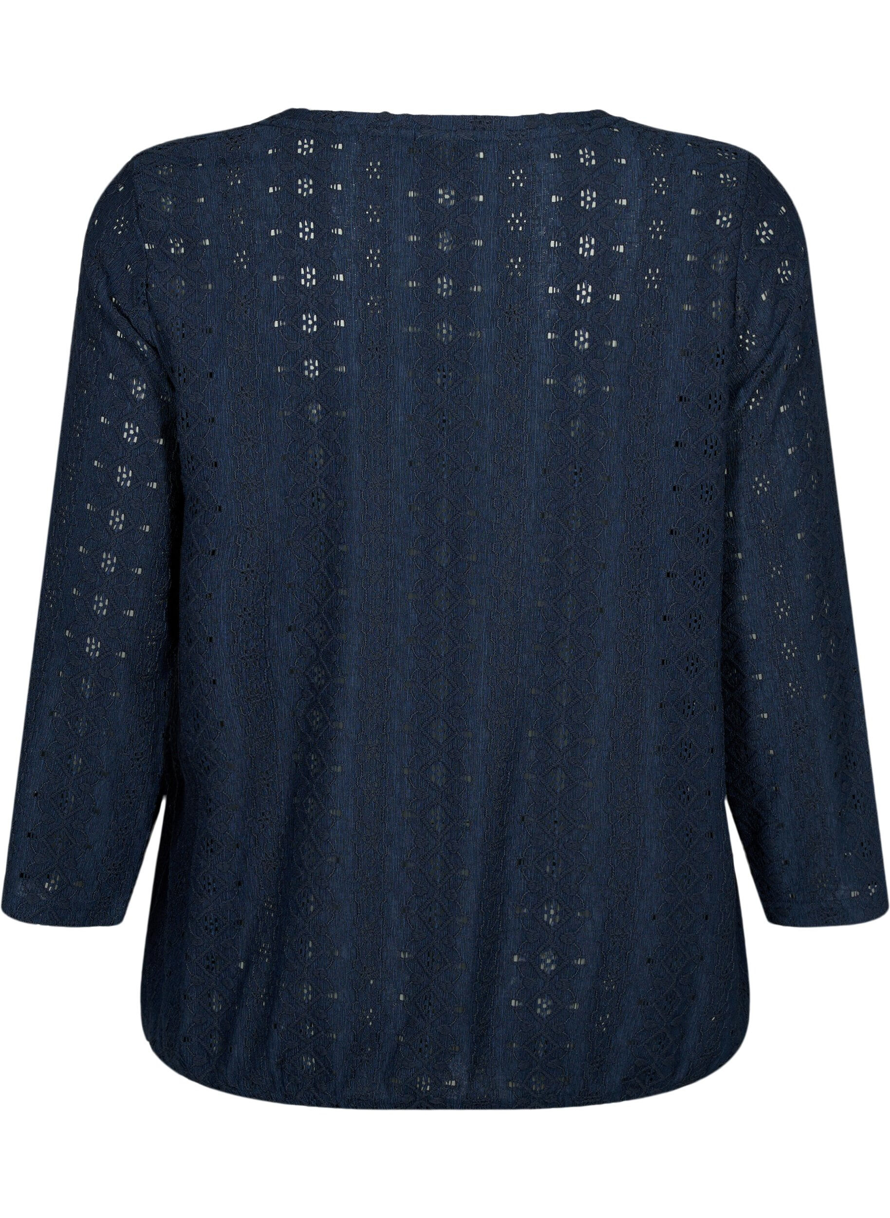 Zizzi Blouse met anglaise borduurwerk en 7/8 mouwen, Navy Blazer, Packshot image number 1