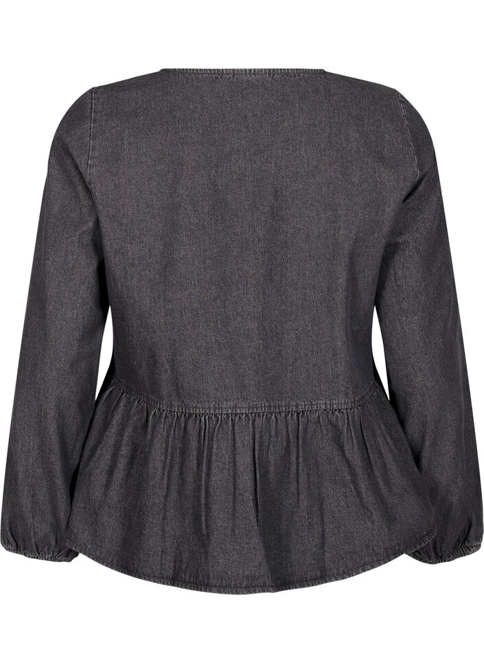 Peplum blouse van denim met striksluiting, Grijs, Packshot image number 1