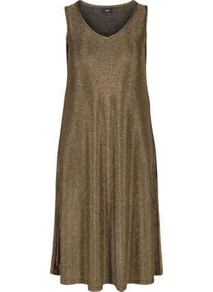 Mouwloze jurk met glitters en v-hals, Gold, Packshot image number 0