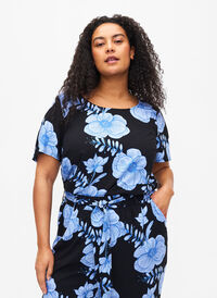 FLASH - Viscose blouse met korte mouwen en print, Black Big Bl.Flower, Model