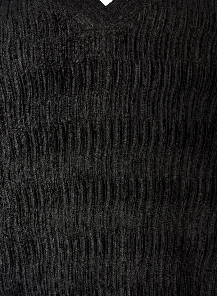 Blouse met golvende structuur en ballonvorm, Zwart, Packshot image number 2