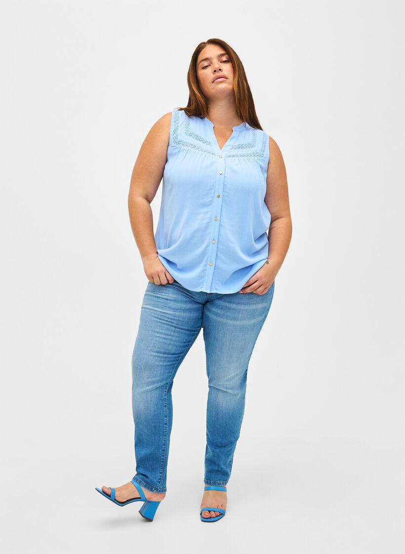 Mouwloze viscose blouse met gehaakt detail, Serenity, Model image number 2