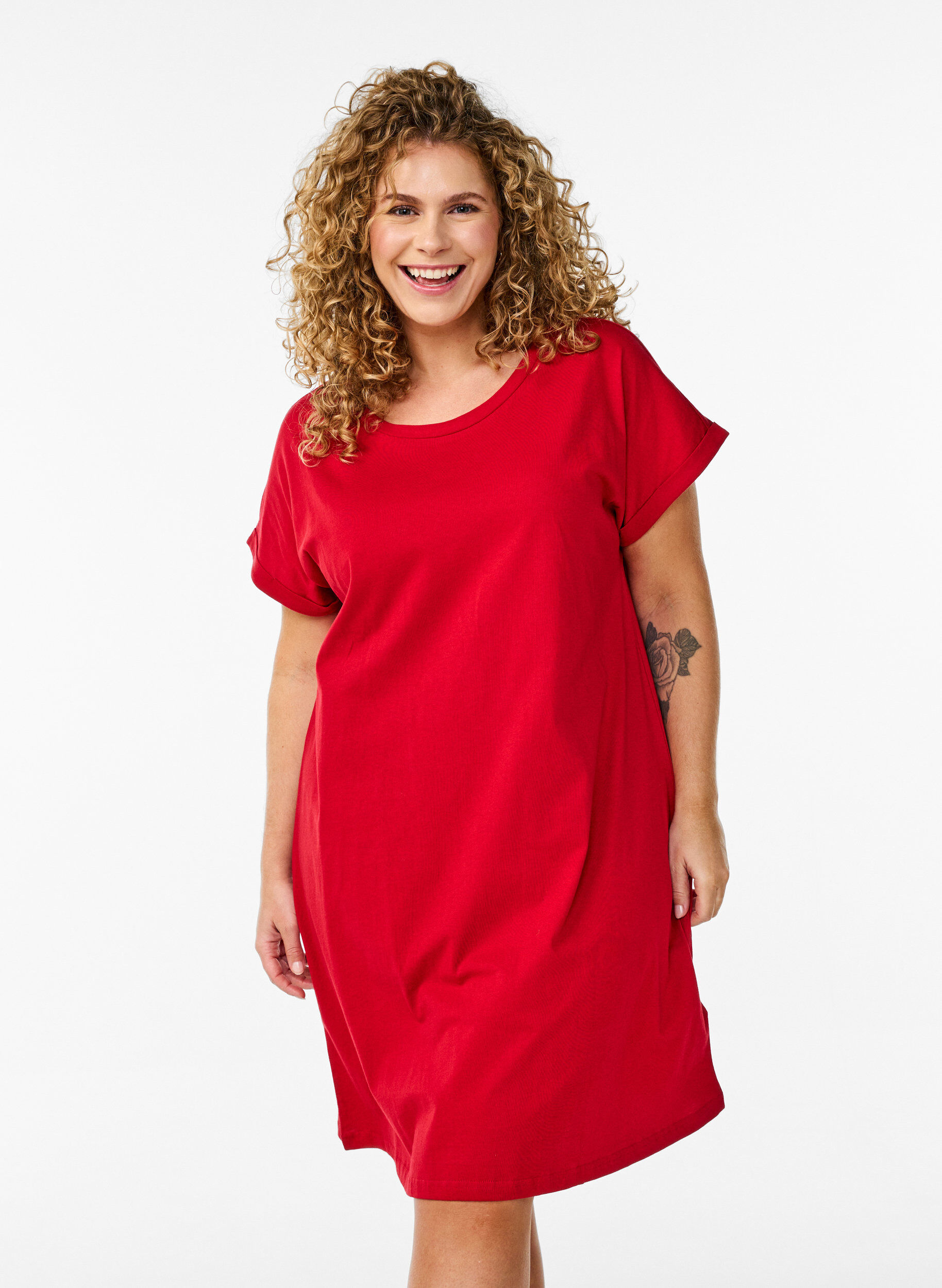 Zizzi 2-pack T-shirtjurk met korte mouwen, Rood, Model image number 0