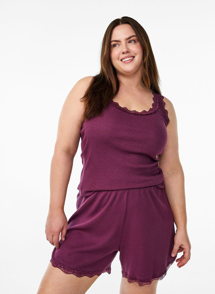 Top met kant, Donker Bordeaux, Model image number 0