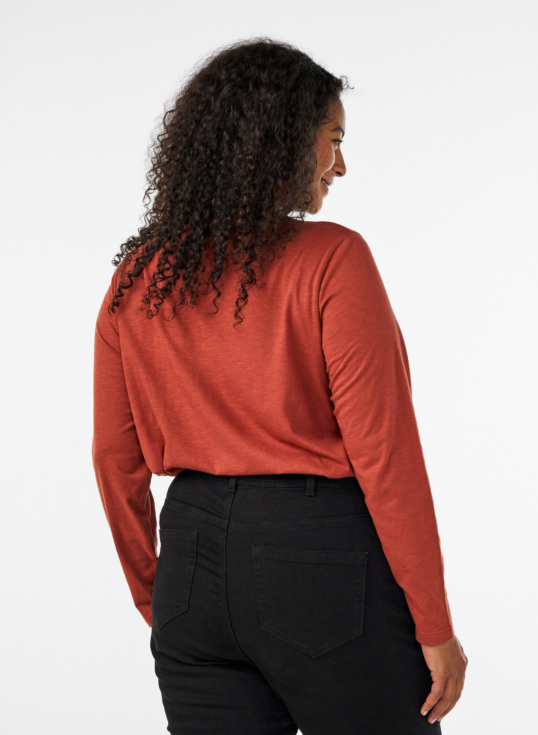 ZizziT-shirt met lange mouwen, V-hals en knopen, Bruin, Model image number 2