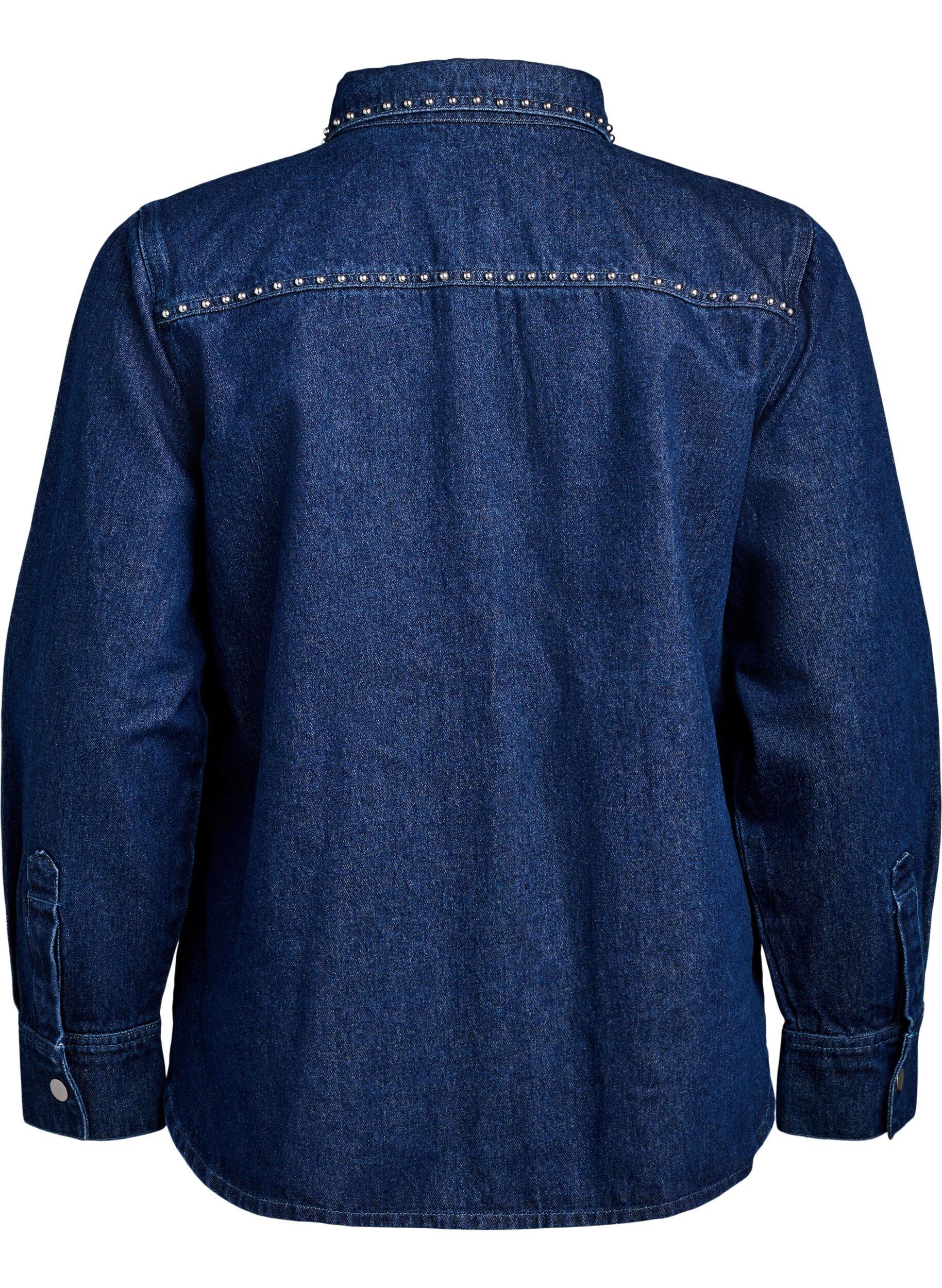 Zizzi Denimshirt met studs, Blauw, Packshot image number 1