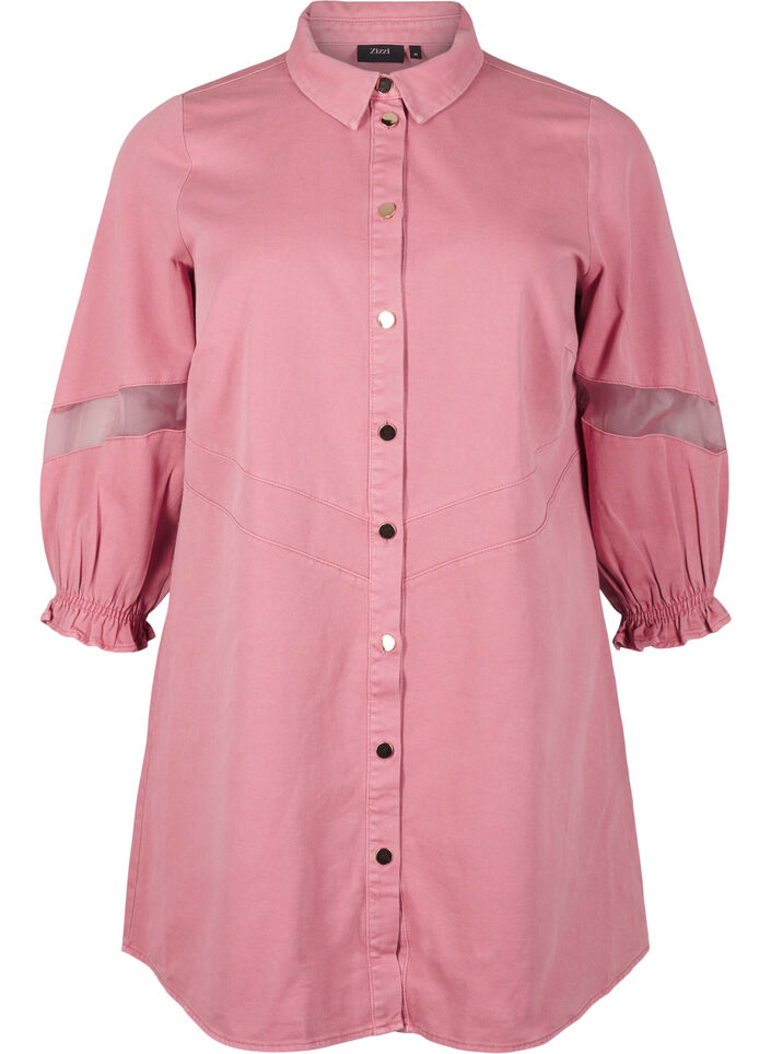 Gekleurde denim shirtjurk met gaasdetails, Heather Rose, Packshot image number 0