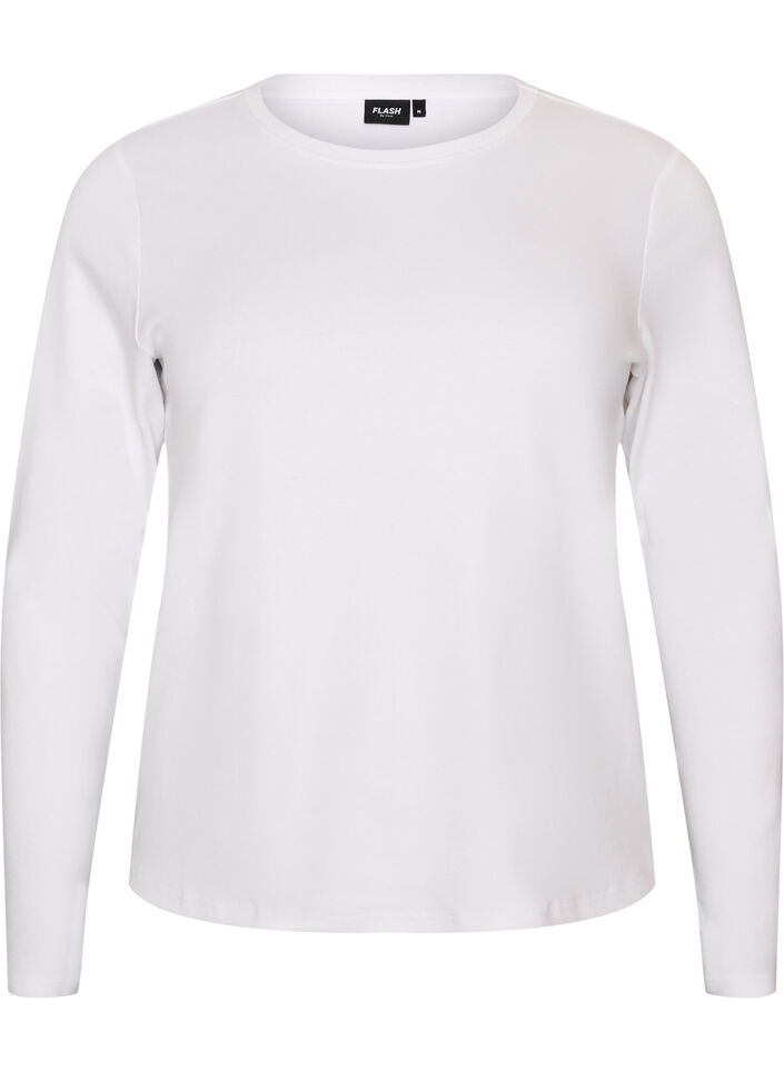 Basic T-shirt met ronde hals en lange mouwen, Wit, Packshot image number 0