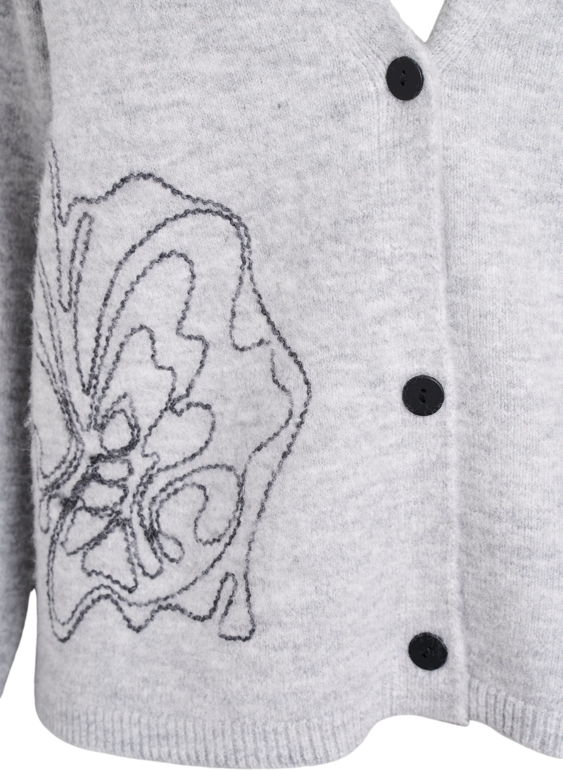 Zizzi Cardigan met V-hals en geborduurde bloemen, Grijs, Packshot image number 2