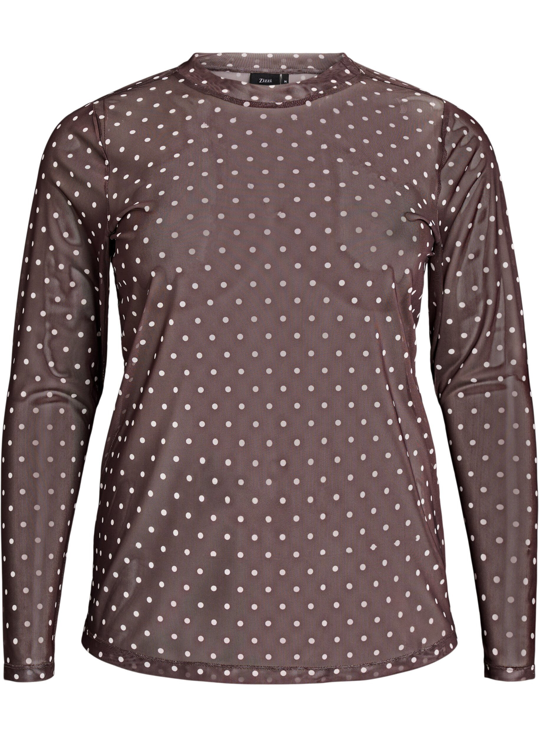 ZizziMesh blouse met stippen, Bruin, Packshot image number 0